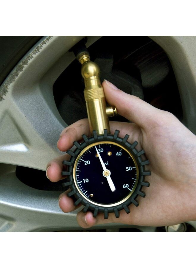 Tire Pressure Gauge 60 PSI - 2 Easy Read Glow Dial, Solid Brass Material - Image 5